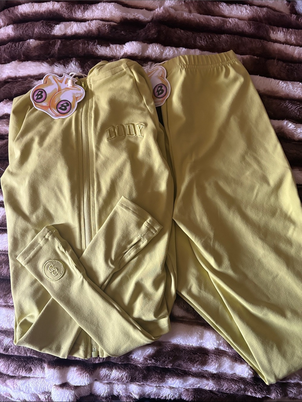 Women's Yellow Two-Piece Pantsuit Set - Embroidered Jacket & Elastic Waist Pants